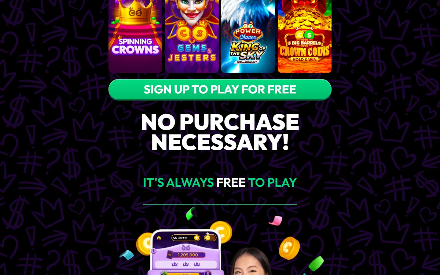 CrownCoins Casino game selection showing slots from top providers like Hacksaw Gaming and Pragmatic Play