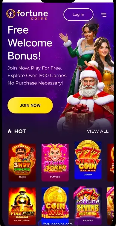 Fortune Coins mobile interface on a smartphone