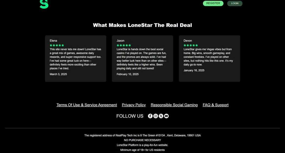 LoneStar Casino game selection with Red Tiger and Relax Gaming titles