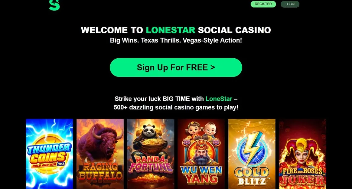 LoneStar Casino homepage showing the lobby and game categories
